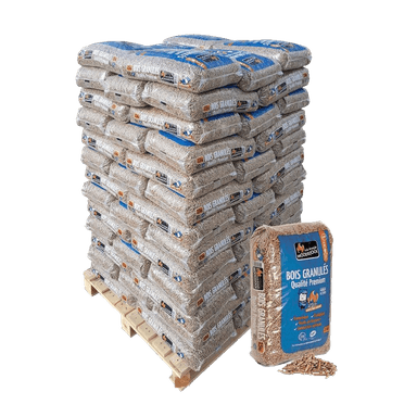 Palettes de sacs de granulés de bois